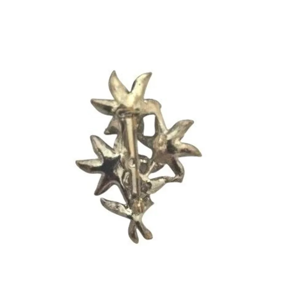 Vintage Old Black Enamel Flowers Clear Rhinestone Silver Toned Brooch Pin‎
